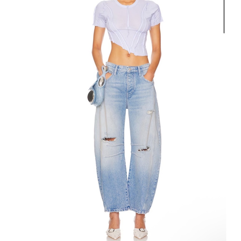 Free People We The Free Good Luck Mid Rise Barrel Jeans in Barnyard Blue Size 29